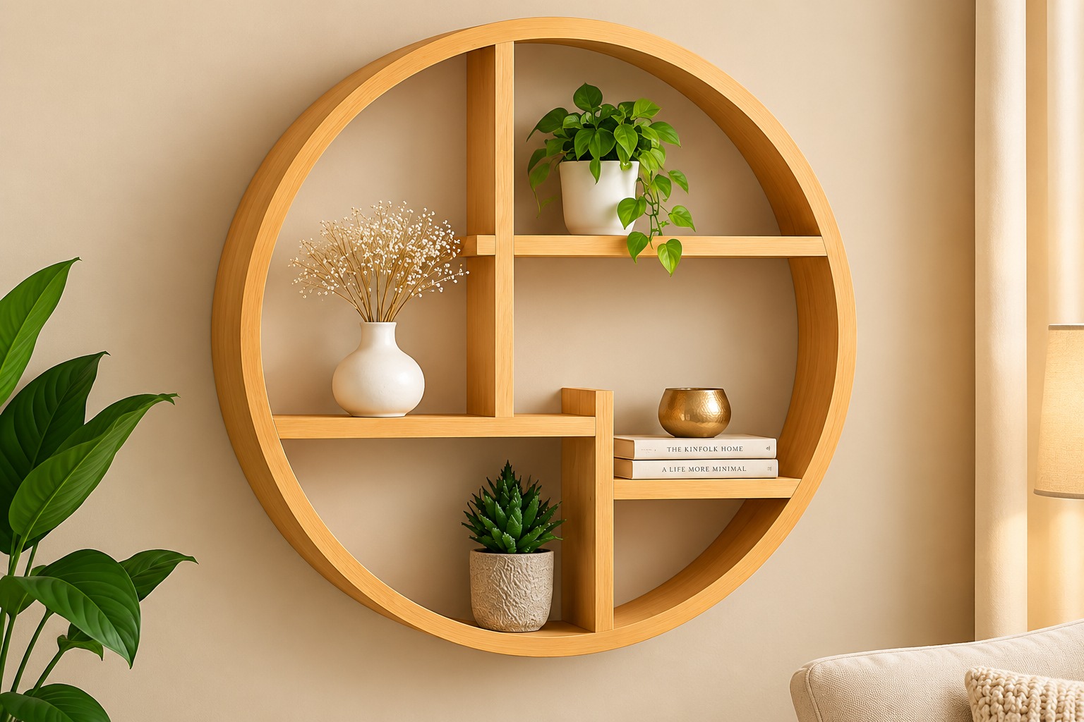 Cercle Nature – Modern Round Wooden Wall Shelf | Decorative Floating Wall Storage